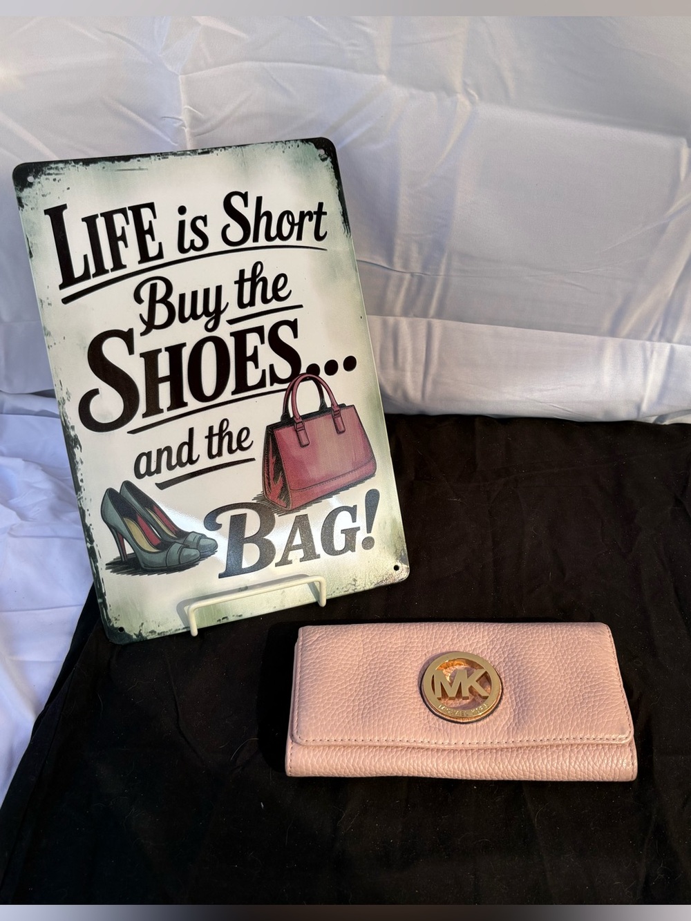 Michael Kors Blush Pink Pebbled Leather Continental Wallet with Gold MK Logo